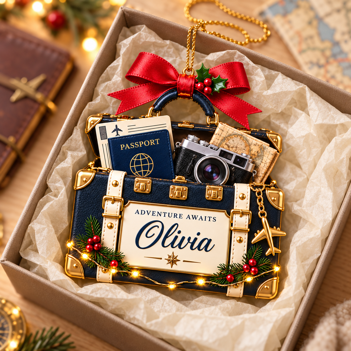 Personalized Travel Suitcase Christmas Ornament – Custom Name with Passport, Camera and Map, Adventure Awaits Keepsake Gift for Travel Lovers 8876aa76-a3e7-49f0-ade0-b3fe62389d74-c1d724c8-d586-4b22-a6cd-cb70eca7ae2e.png