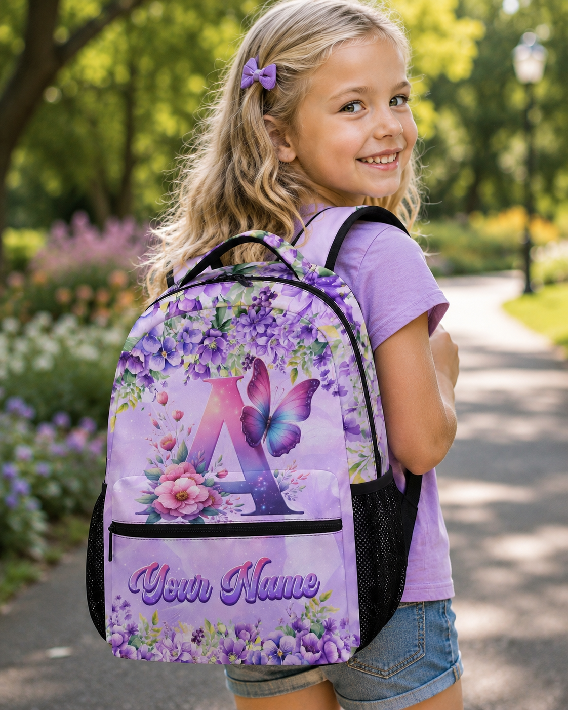 Bookbag for Girls - Butterfly Backpack for Kids & Toddlers - School Backpacks for Kindergarten Elementary - Custom Monogram School Bag with Name