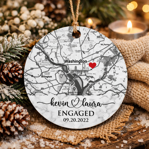 Engaged Ornament, Personalized Map Ornament Engagement Gift, Custom Location Bridal Shower Gift For Bride To Be, Just Engaged Gifts For Couple