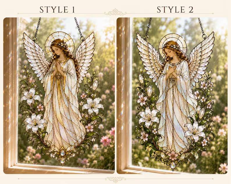 Angel window hanging, white winged prayer suncatcher with lilies, stained glass style floral decor 88a7f241-66c3-4cea-aa98-3b652200e664-hjjhjk-3-.jpg