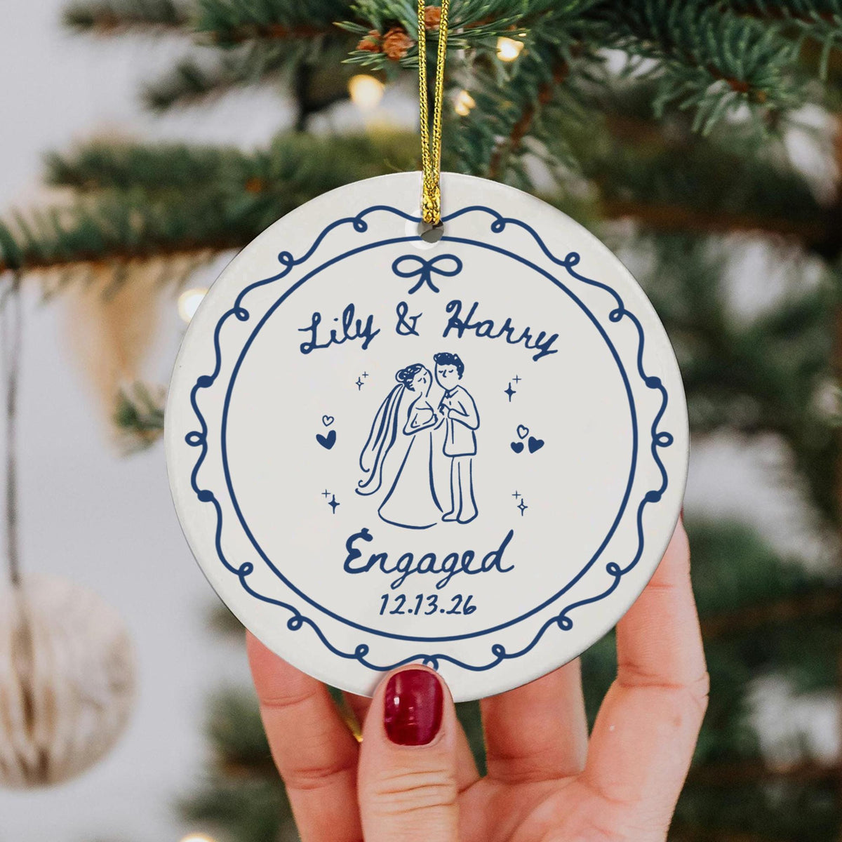 Custom Engaged Ceramic Ornament, Custom Engagement Gift, Personalized Engagement Gift for Engaged Couples, Wedding Gift Newlyweds, Bride and Groom 88c04bdd-a8af-4eb4-9c47-af3f402cf290-4.jpg