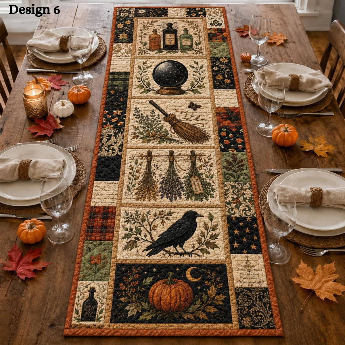 Halloween Quilted Table Runner, Fall Table Runner, Pumpkin Cat Ghost Bat Table Decor, Spooky Autumn Dining Table Runner Halloween Home Decor 88fdb47e-ee91-4010-ba65-54cbc74dce5b-design-6.png