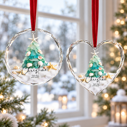 Personalized Sea Glass Christmas Tree Ornament, Beach Christmas, Ocean Lover Gift, Coastal Ornament, Christmas Tree 2D With Shells, Starfish 896e90bf-eafb-43ba-840b-55eb7aa8ff0f-banner-2.png