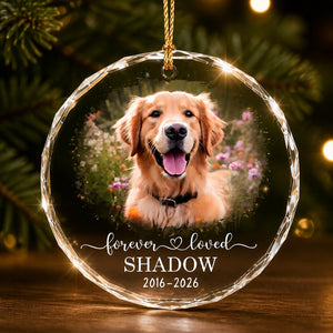 Pet Memorial Crystal Ornament — Forever Loved Photo, Name & Years - Personalized Crystal Ornament 8971b899-253b-4703-8527-7d1356cee5ce.jpg
