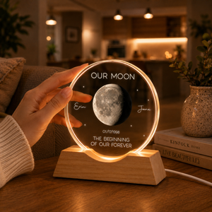 Our Moon Special Date, Custom Moon Phase by Date - Personalized Crystal Wave Night Light - Heartfelt Anniversary Gift for her, for him