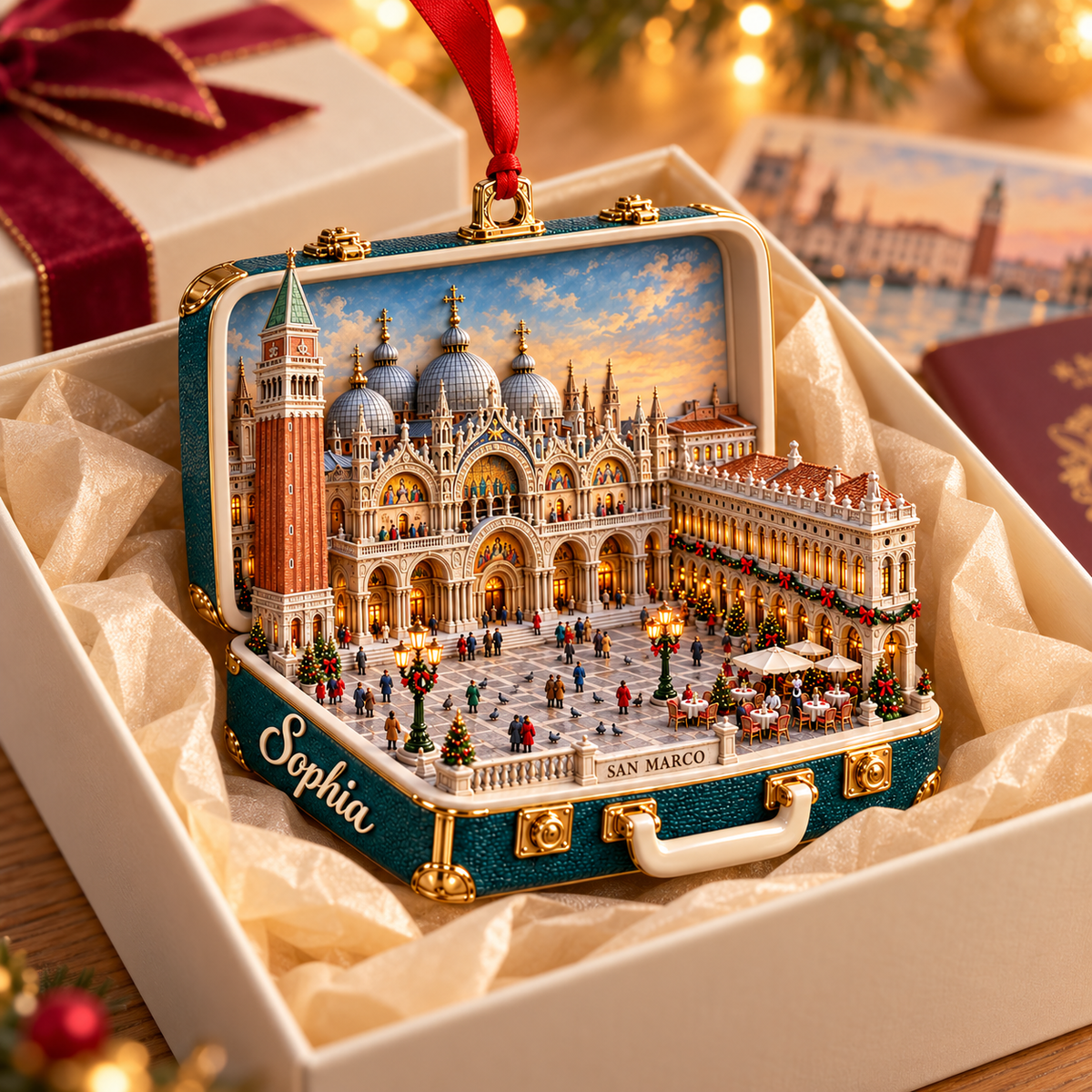 Personalized 3D San Marco Suitcase Christmas Ornament – Venice Italy Travel Souvenir & Gift for Venice Lovers 899d4d90-d89e-4a6d-8a48-f8ef2df91332-Teal-San-Marco-Ornament-in-Gift-Box-3.png