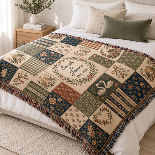 Personalized Floral Patchwork Woven Blanket, Custom Couple Name & Wedding Date Throw, Vintage Botanical Wedding Gift, Anniversary Keepsake Blanket 89a0dbf7-ee98-4b9d-8617-9a7c768d6c50-lpp.png