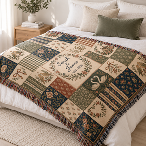 Personalized Floral Patchwork Woven Blanket, Custom Couple Name & Wedding Date Throw, Vintage Botanical Wedding Gift, Anniversary Keepsake Blanket 89a0dbf7-ee98-4b9d-8617-9a7c768d6c50-lpp.png