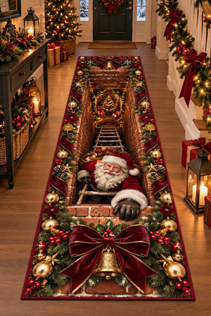Santa Christmas Runner Rug,3d christmas rug 3D Chimney Illusion Rug, Burgundy Gold Holiday Decor, Christmas Hallway Runner, Festive Xmas Rug 89b30fab-3353-452b-9d83-51584aee88b8-hgguyh.webp