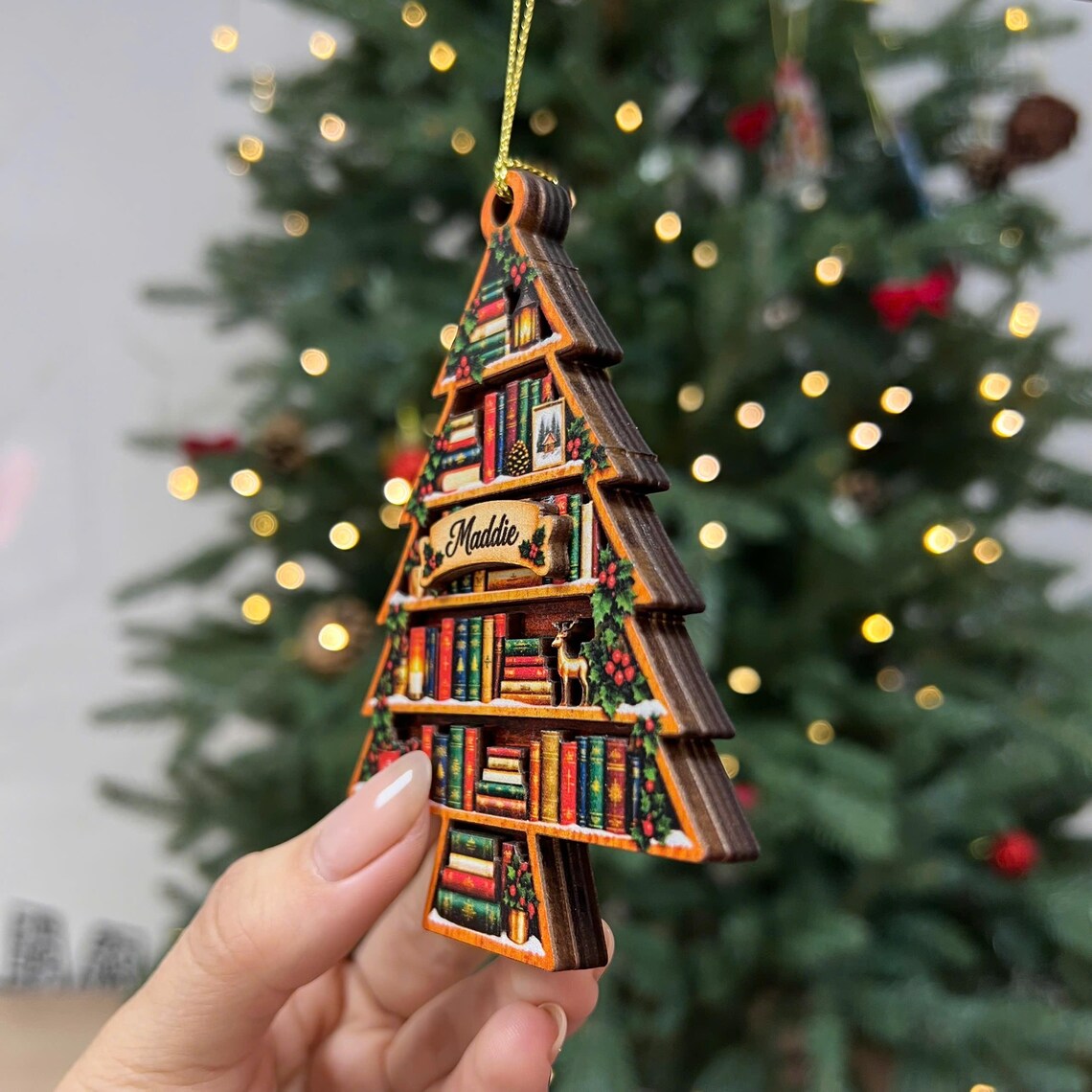 Custom Book Lover Christmas Tree Wood Ornament, Personalized Bookshelf Reader Decor 2026, Bookish Librarian Keepsake Gift 89de05db-686a-4bb3-8f1c-21de1911e49a-3.jpg