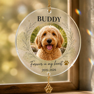 Pet Memorial Photo Ornament — Name & Years - Personalized 1 Layered Suncatcher with Charm 89fa66e0-9739-4ca4-afef-474f251c93d5.jpg