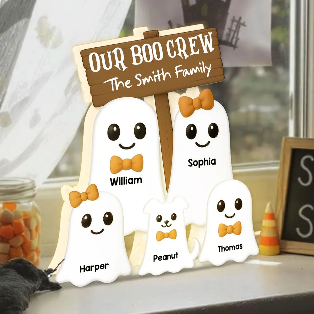Halloween Boo Family With Kids - Personalized Acrylic Light Box - Gift For Family, Halloween Decoration