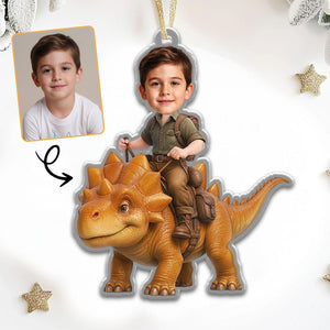Custom Photo Kid Riding Dinosaur - Personalized Custom Shaped Acrylic Ornament
