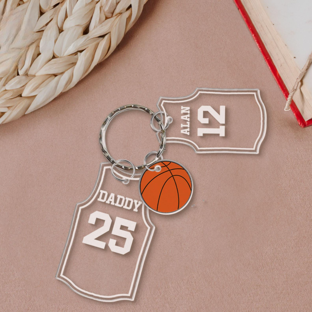 Daddy Basketball Team Keychain Gift, Father's Day Gift from Son Daughter, Personalized Keychain with Kid Names, Gift for Husband, Dad Gift