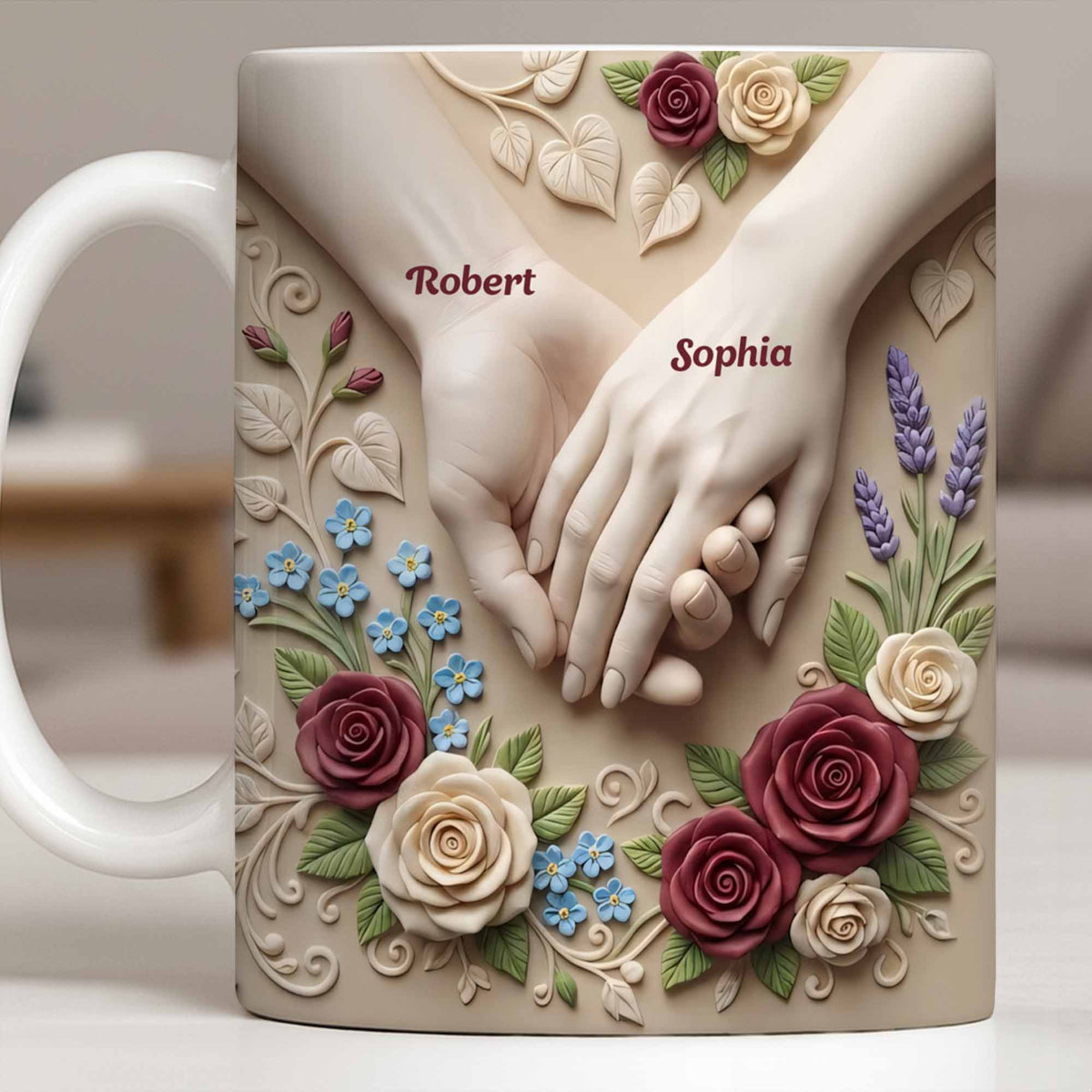 Couple Holds Hands And Roses - Personalized Mug - Gift For Couple