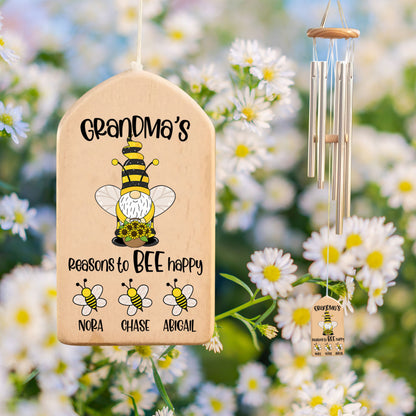 Grandma's Reason To Bee Happy, Cute Grandkid Bee - Personalized Windchime - Gift For Grandma, Mother's Day, Birthday Gift