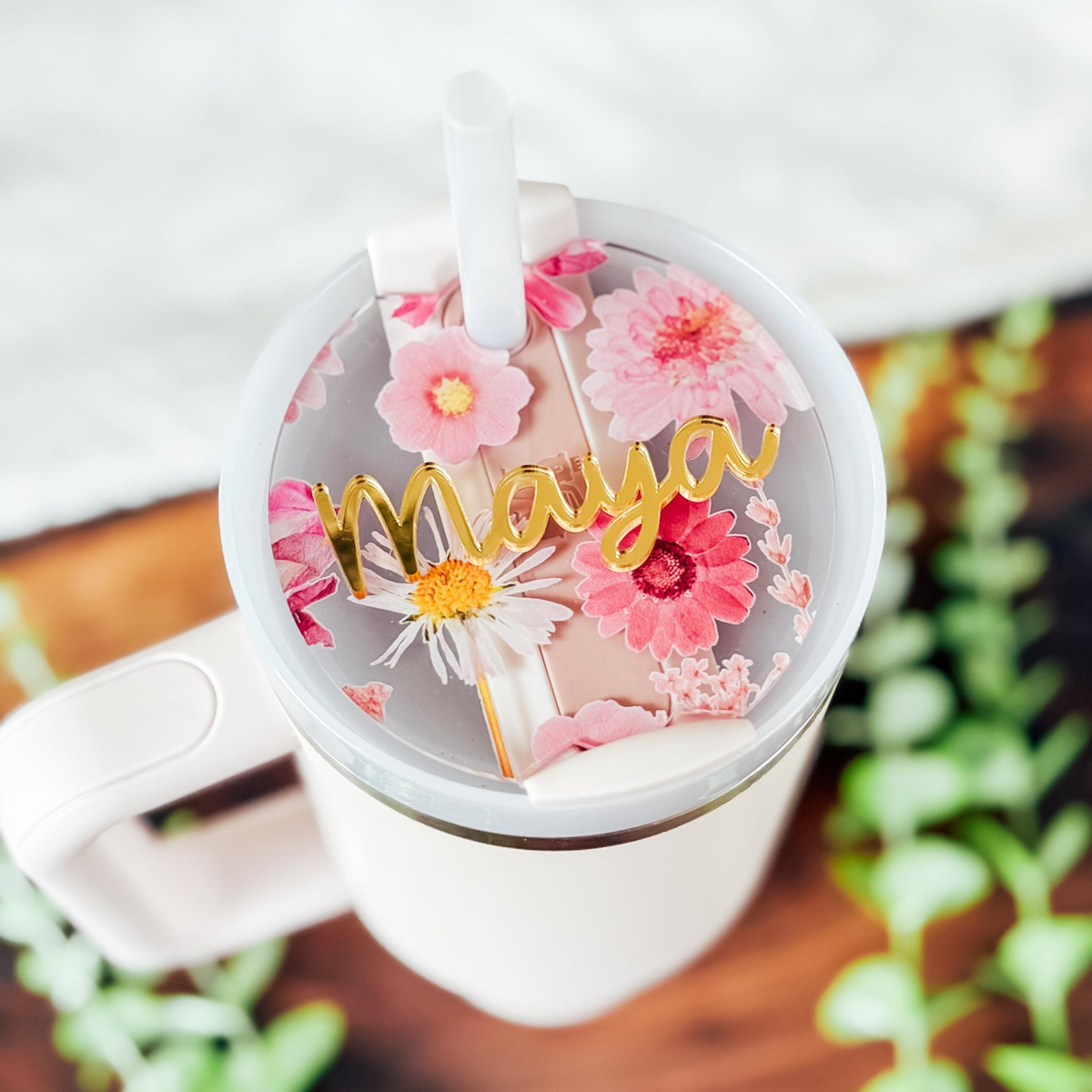Flower Pattern Tumbler Topper, Custom Tumbler Name Tumbler Topper Name Tag, Gift For Her