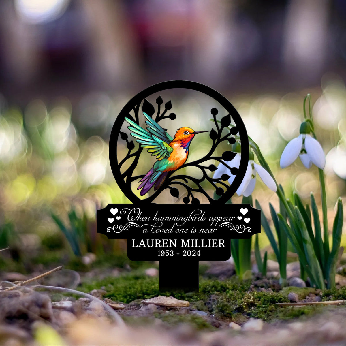 Custom Name Hummingbird Memorial Metal Stake, Hummingbird Name Sign, Garden Metal Stake, Sympathy Gift, Mother's Day, Memorial Stake