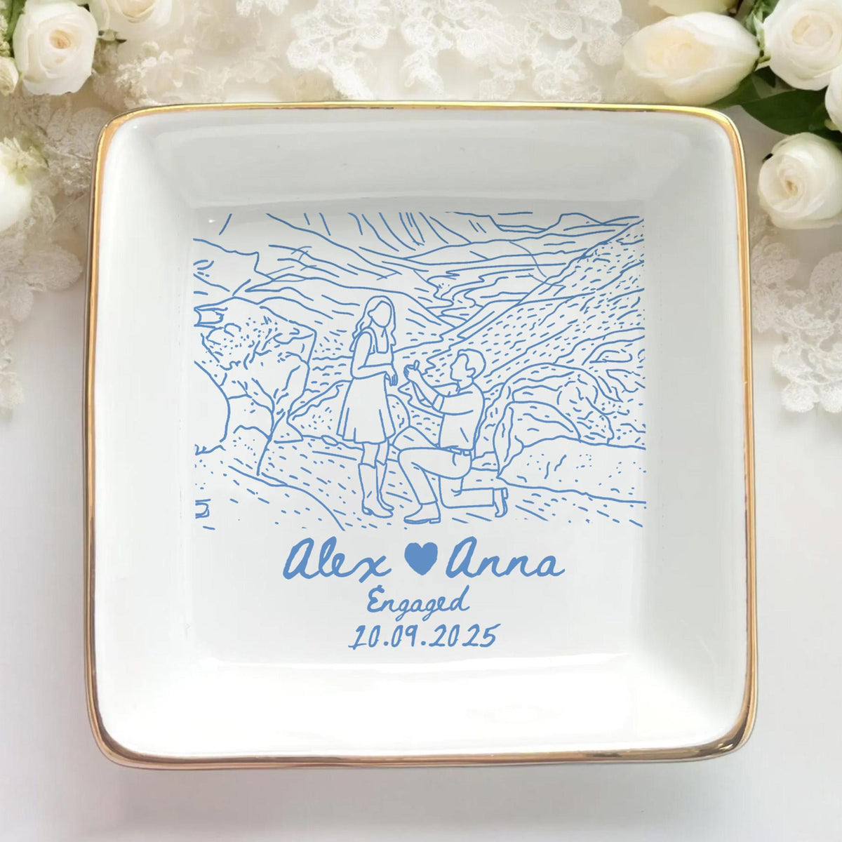 Personalized Couple Portrait Ring Dish, Engagement Gift, Wedding Gift For Bride, Handmade Custom Photo Ring Dish, Custom Photo Jewelry Tray