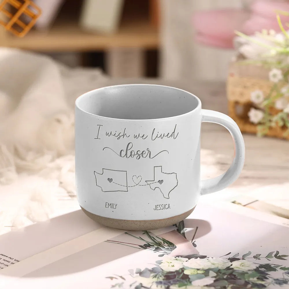 Long Distance Family - Personalized Pottery Mug - Gift For Family