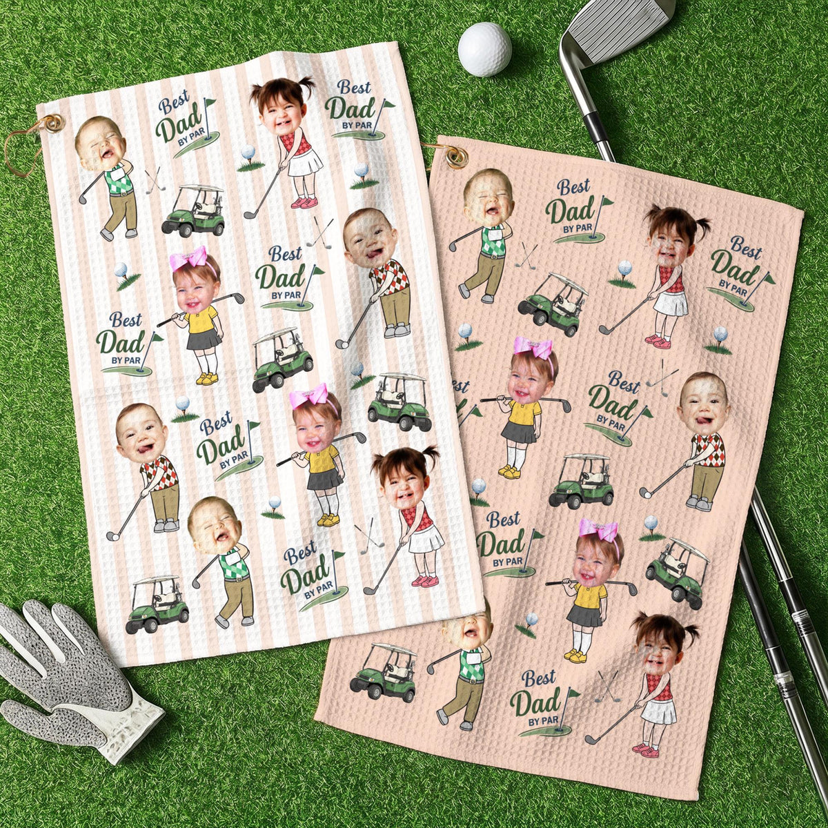 Personalized Baby Photo Golf Towel for Dad, Kids Photo Golf Towel, Best Dad By Par Towel, Fathers Day Gift For Husband, Golf Dad Gift