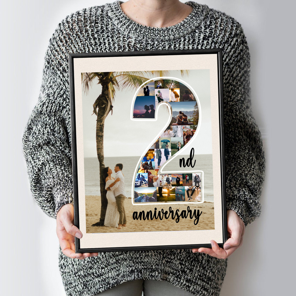 Personalize Second Anniversary Gift for husband, 2 Year Anniversary Gift for Him, Number 2 Collage Gift