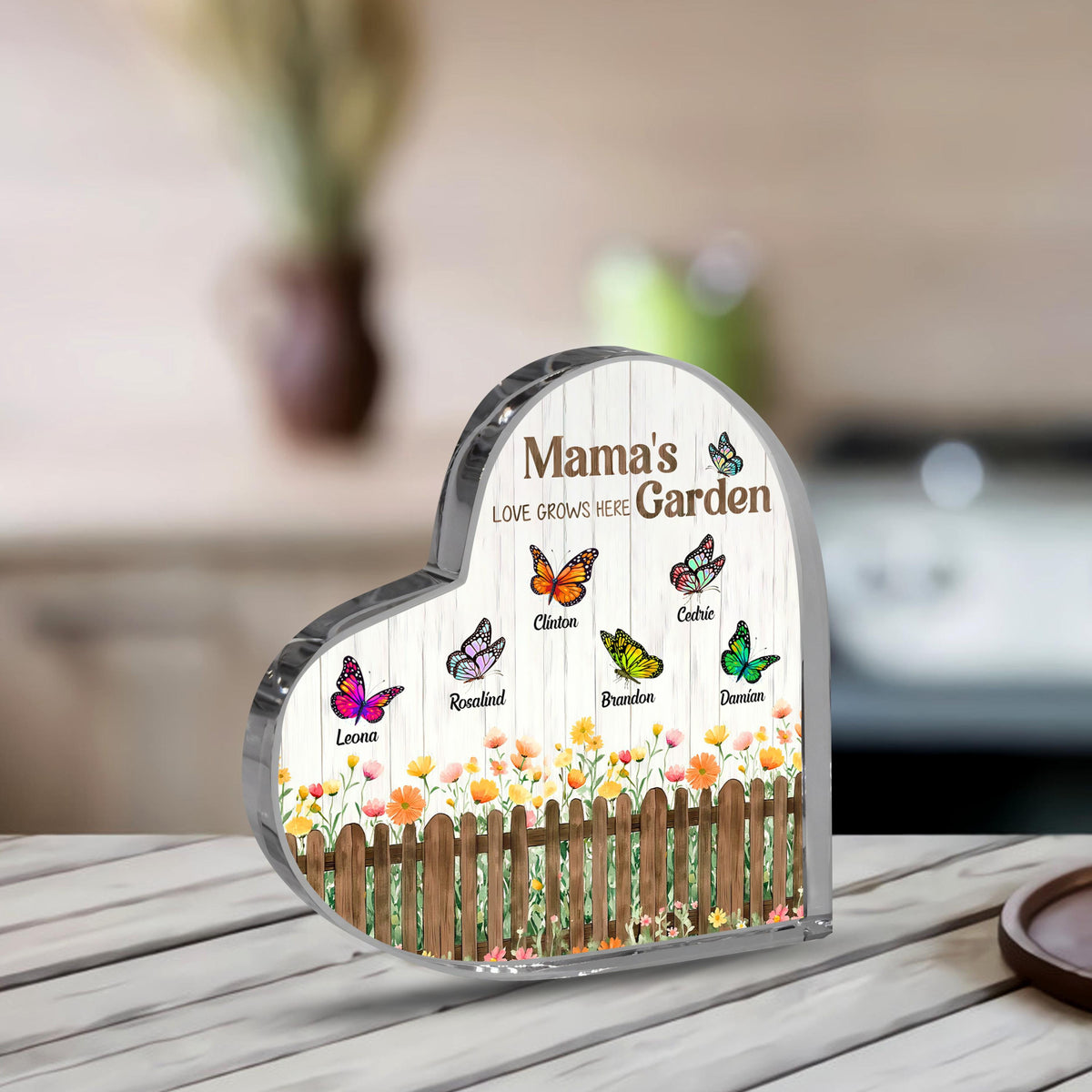 Mom's Garden Heart Acrylic Plaque with Kids Names, Flower Acrylic Plaque, Family Keepsake, Nana s Blessings, Grandma Garden Plaque