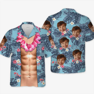 Custom Photo Tropical Hawaiian Shirt, Summer Vacation Gift, Gift For Family Members, Custom Face Shirt