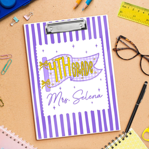 Custom Teacher Pennants Flag Teacher Clipboard: Striped Acrylic Clipboard With Teacher Name, Back to School Gifts, Teacher Appreciation Gift