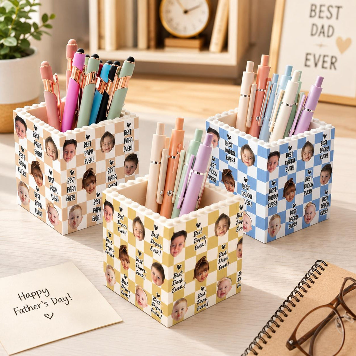 Personalized Baby Face Photo Building Block Pen Holder, Best Dad Ever Puzzle Block, New Dad Gift, Fathers Day Gift For Dad, Papa