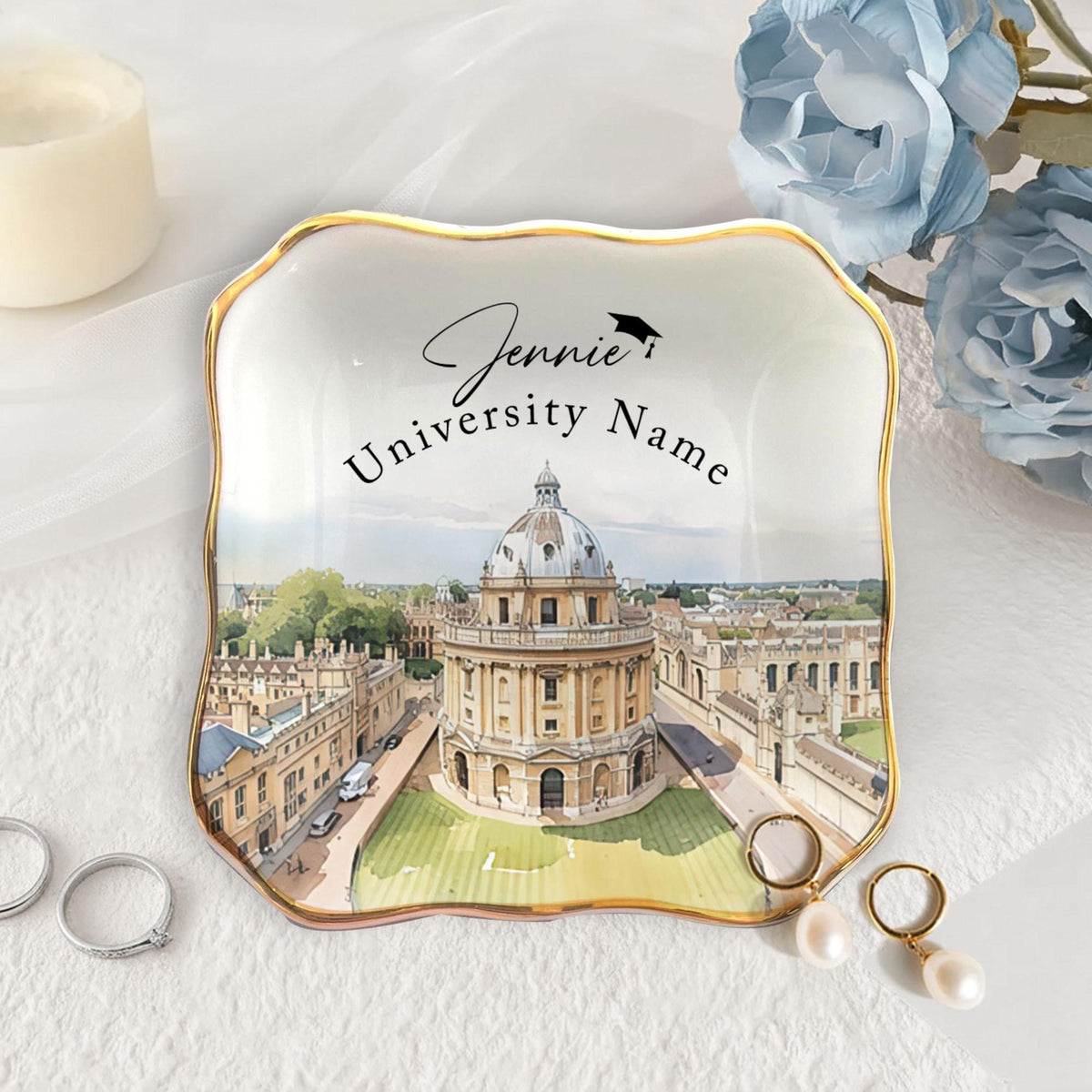 Custom University Campus Jewelry Dish, Personalized College Graduation Gift, School Logo Ring Dish, Graduate Keepsake,Grad Gift for Daughter