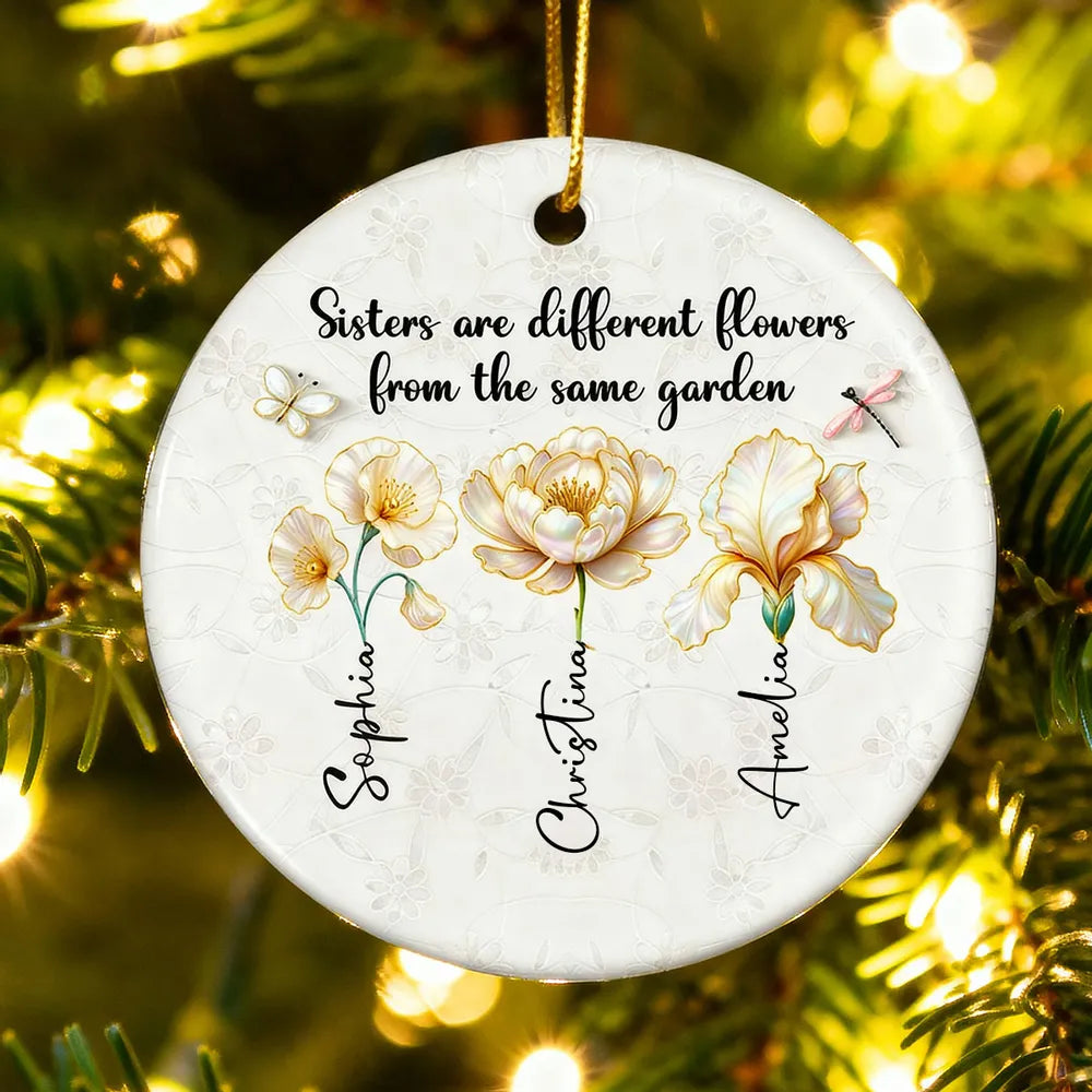3D Pearl Effect Birth Flowers Sisters From The Same Garden - Personalized Ornament - Christmas Gift For Sisters, Besties