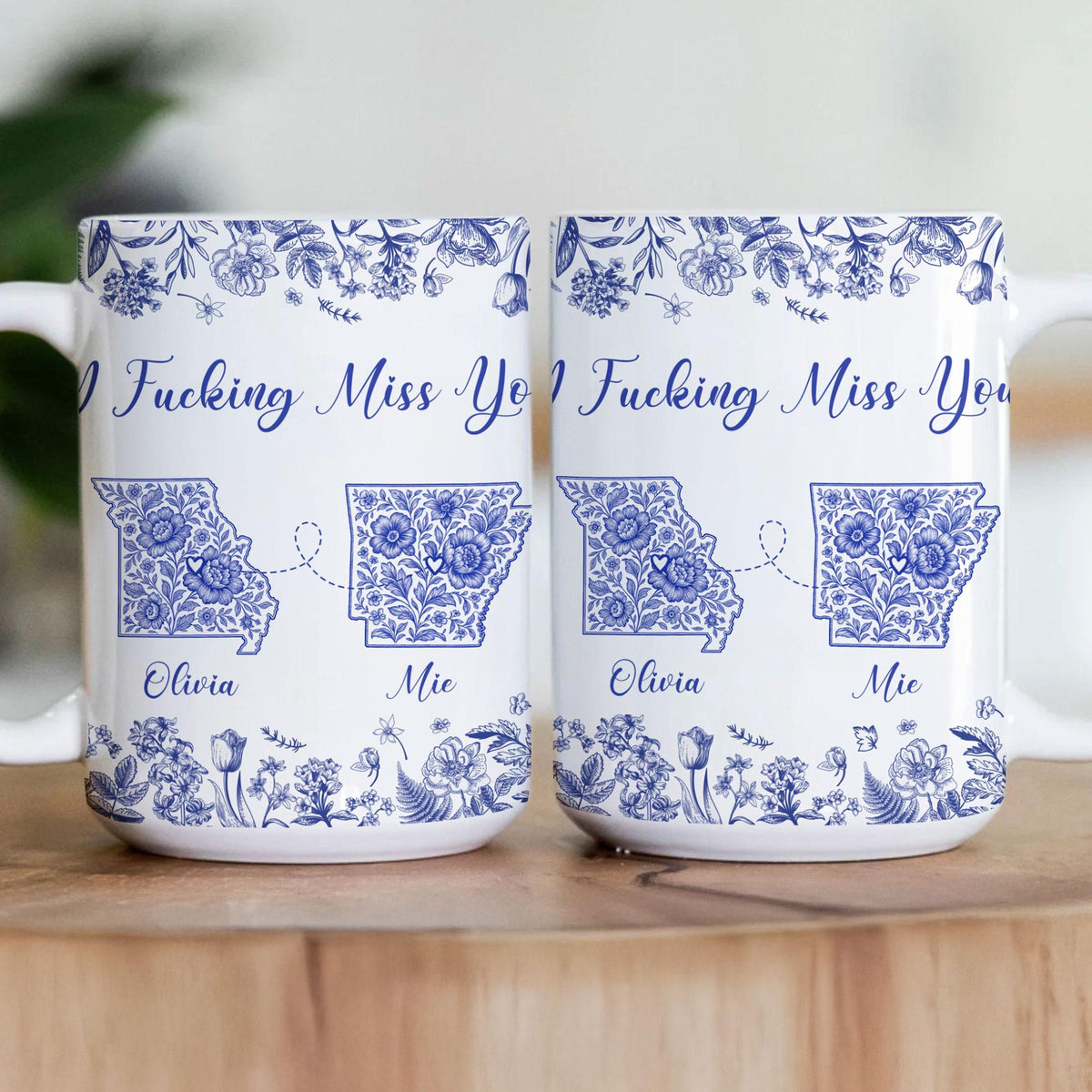 Long Distance Relationship I Miss You Toile De Jouy Custom States, Personalized Mug, Custom Multi States, Friend Gift for Best Friends