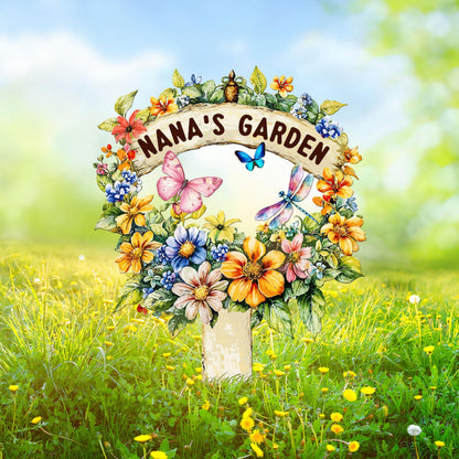 Custom Flower Sign with Stake, Personalized Garden Name Sign, Garden Flower Sign, Metal Yard Art, Gardening Gift, Gift for Mom, Garden Decor
