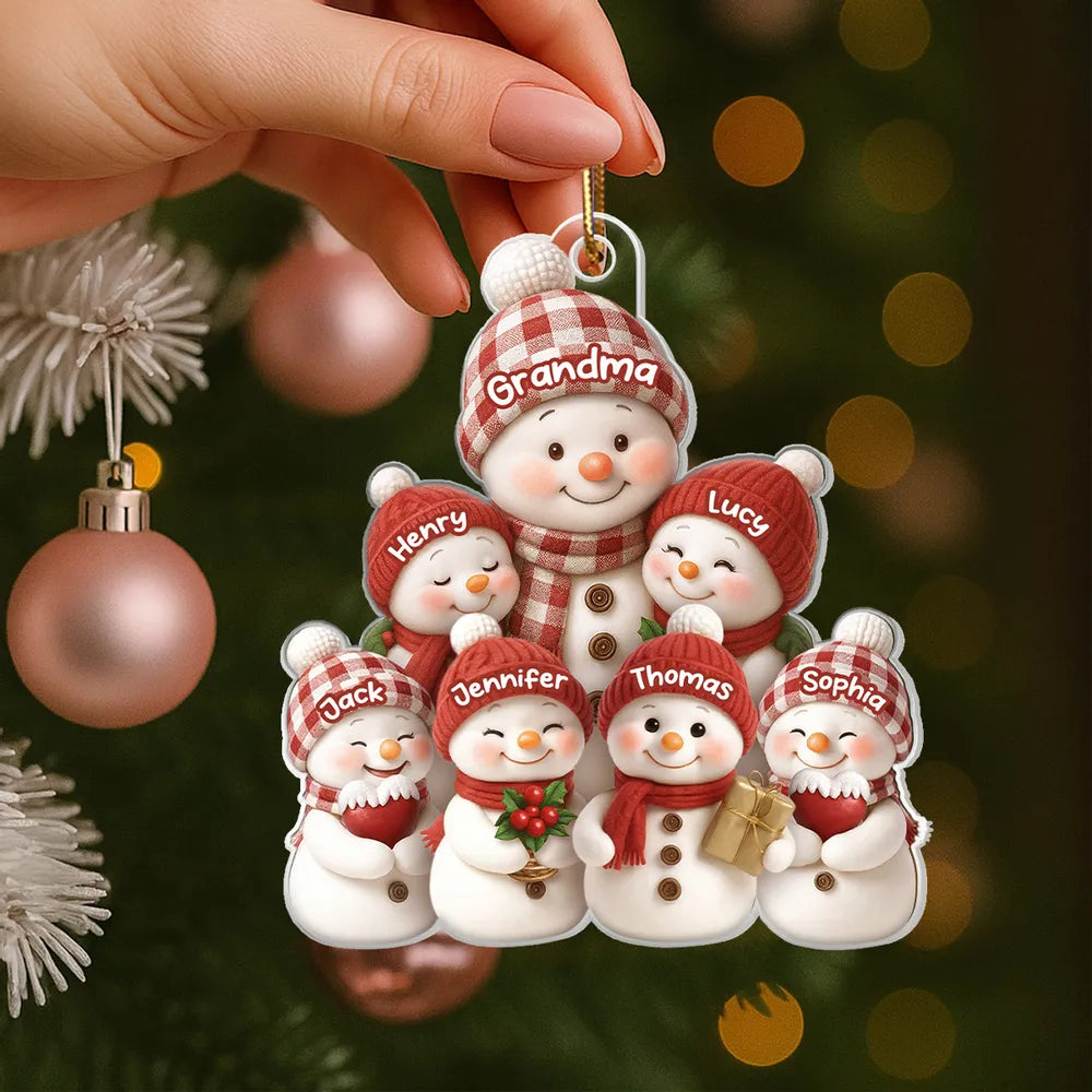 Christmas Holiday Snowman Grandma and Grandkids - Personalized Acrylic Ornament - Christmas Gift for Grandma, Grandkids