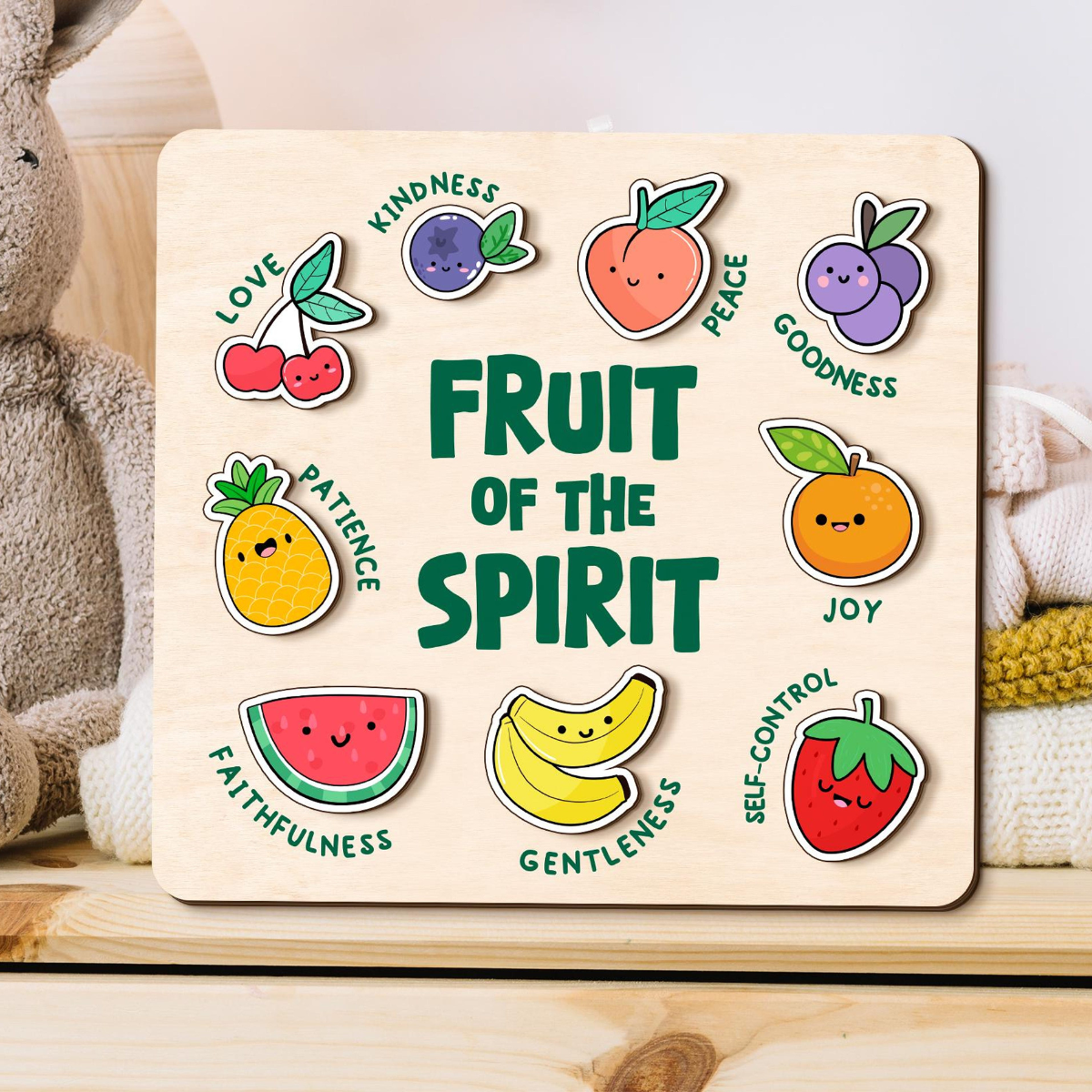 Fruit Of The Spirit Puzzle Gift, Custom Wooden Name Puzzle, Christian Gift for Kids, Baby Girl Gift, Godchild Gift, Toddlers Birthday Gifts
