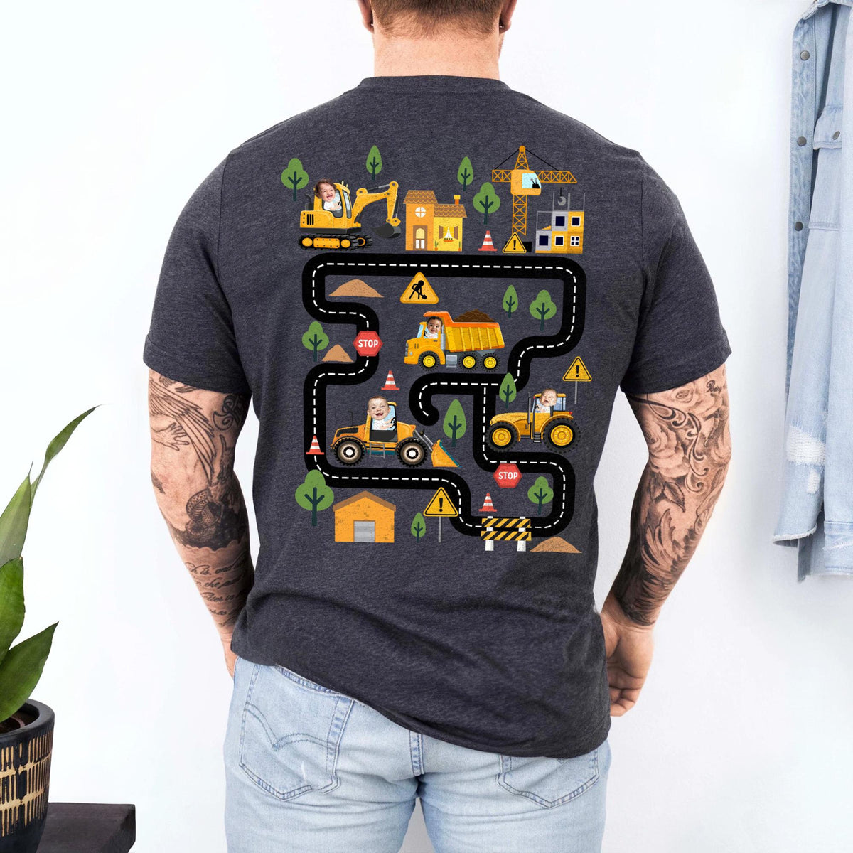 Personalized Tired Dad Club Construction Car Road Map Shirt, Custom Kids Face Dad Shirt, Gift For Dad From Son, Fathers Day Gift for Husband