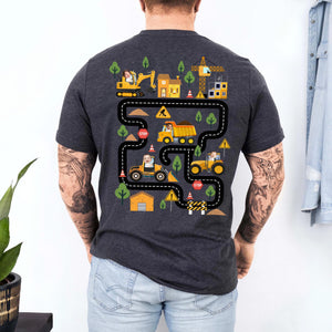 Personalized Tired Dad Club Construction Car Road Map Shirt, Custom Kids Face Dad Shirt, Gift For Dad From Son, Fathers Day Gift for Husband