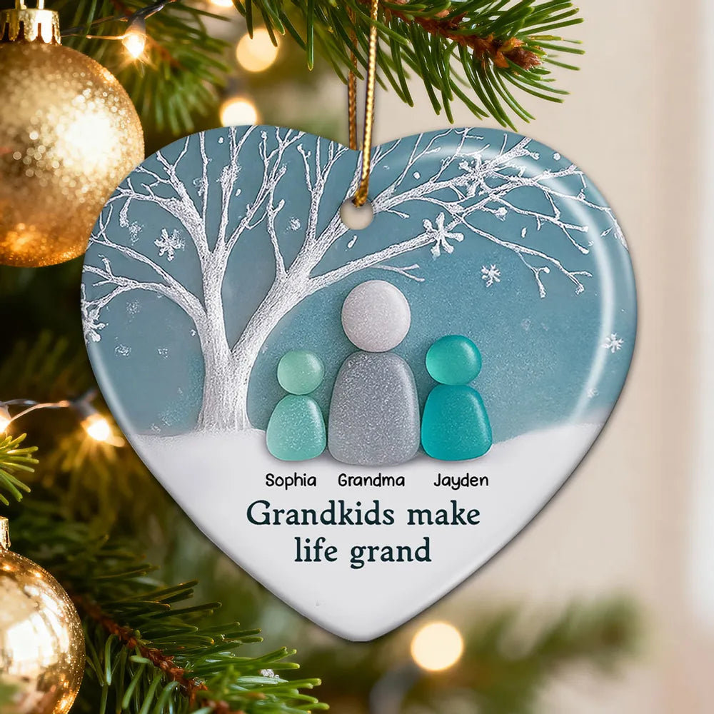 2D Sea Glass Effect Grandma & Grandkids - Personalized Ceramic Ornament - Christmas Gift For Grandchildren, Grandma