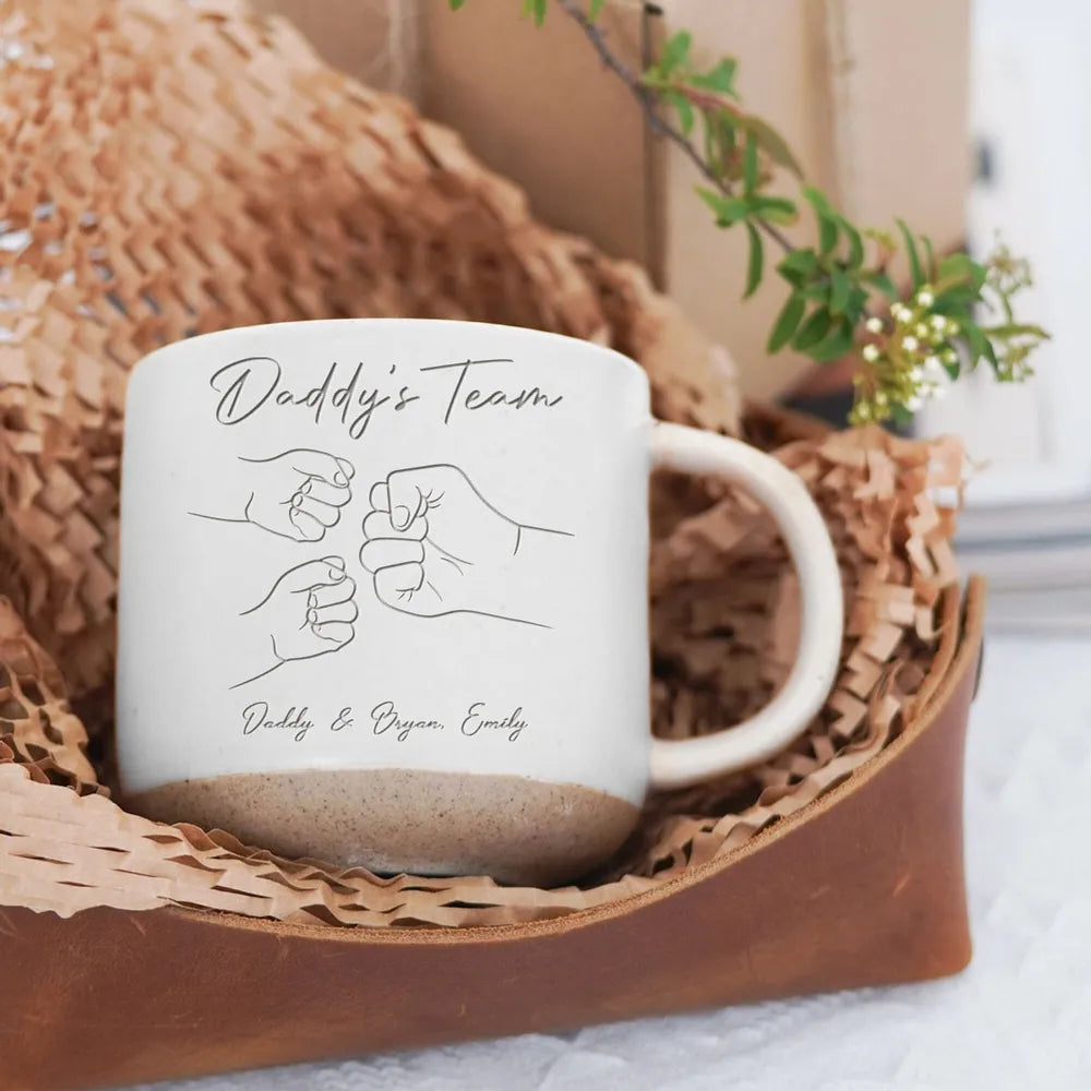 Best Dad Ever Fist Bump - Personalized Engraved Pottery Mug - Father's Day Gift for Dad