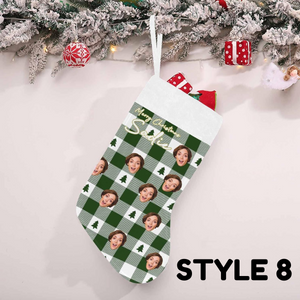 Custom Christmas Stocking with Photo Name Personalized Face Funny Xmas Stocking Gift for Family Christmas Fireplace Decoration