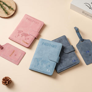 Personalized Passport Holder & Luggage Tag Set RFID Protection for Travelers, Custom Travel Gift
