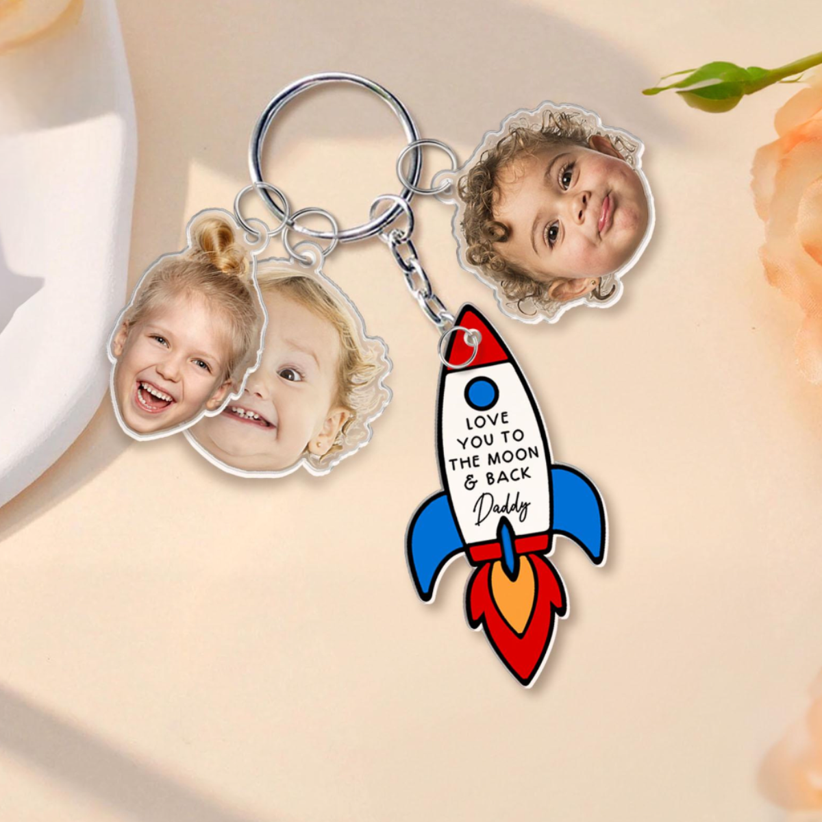 Love You To The Moon And Back Keychain, Personalized Baby Face Keyring, Father's Day Gift from Son Daughter, Gift for Husband, New Dad Gift