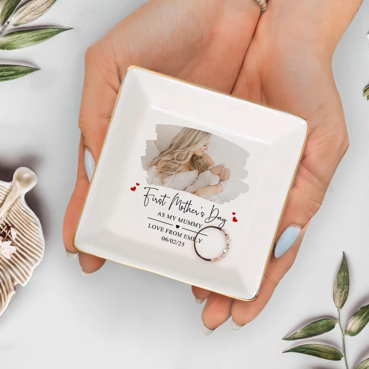 First Mother's Day - Personalized Jewelry Dish - Gift For Mom, Mom And Kid Custom Photo, 1st Mothers Day Gift