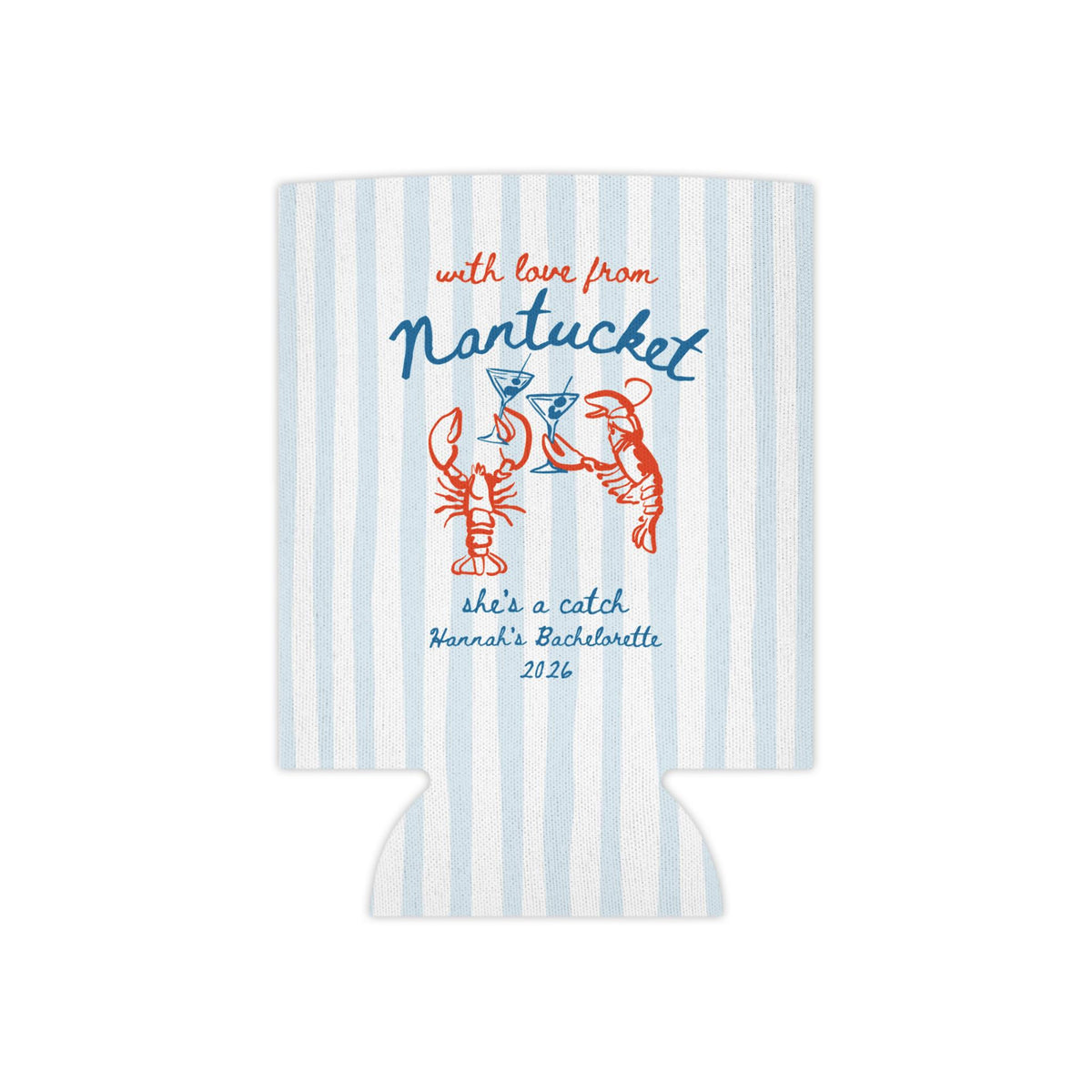Nantucket Bachelorette Can Coolers, She's a Catch Drink Coolers, Custom Nantucket Beach Party Favors, Girls Trip Drink Holders