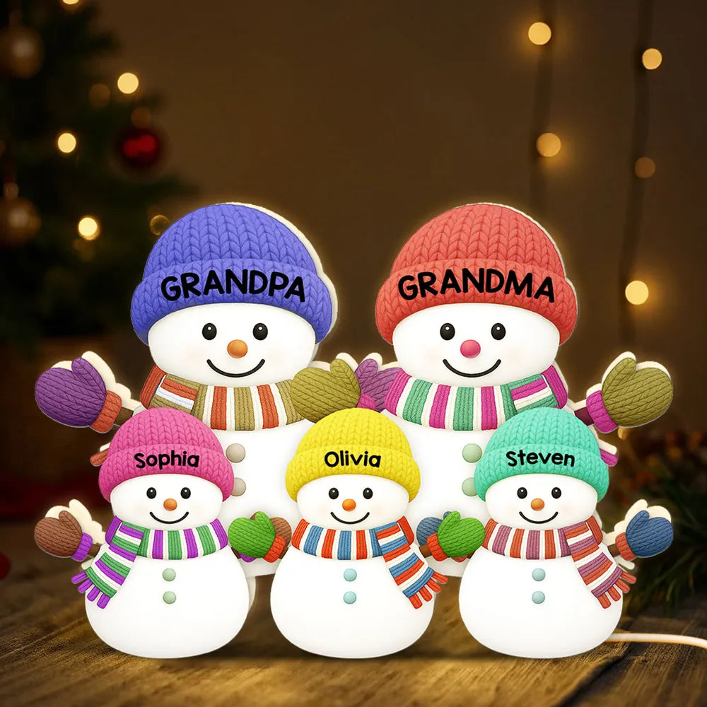 3D Effect Heartwarming Christmas Snowman Family - Personalized Acrylic Light Box - Christmas Decoration For Family