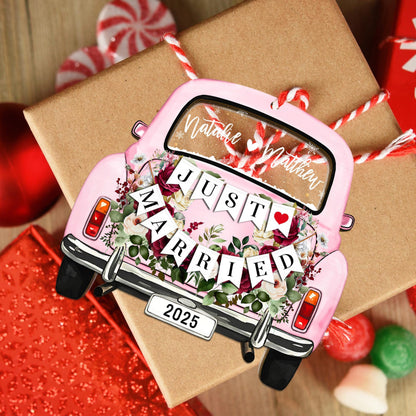 Personalized Just Married Car Ornament, Custom First Christmas Married Ornament, 1st Christmas Mr Mrs Ornament, Newlywed Gift for Couple