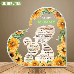 Sunflower Mommy & Daughter - Personalized Heart Shaped Acrylic Plaque - Gift For Mom From Daughter, Mother's Day, Birthday Gift