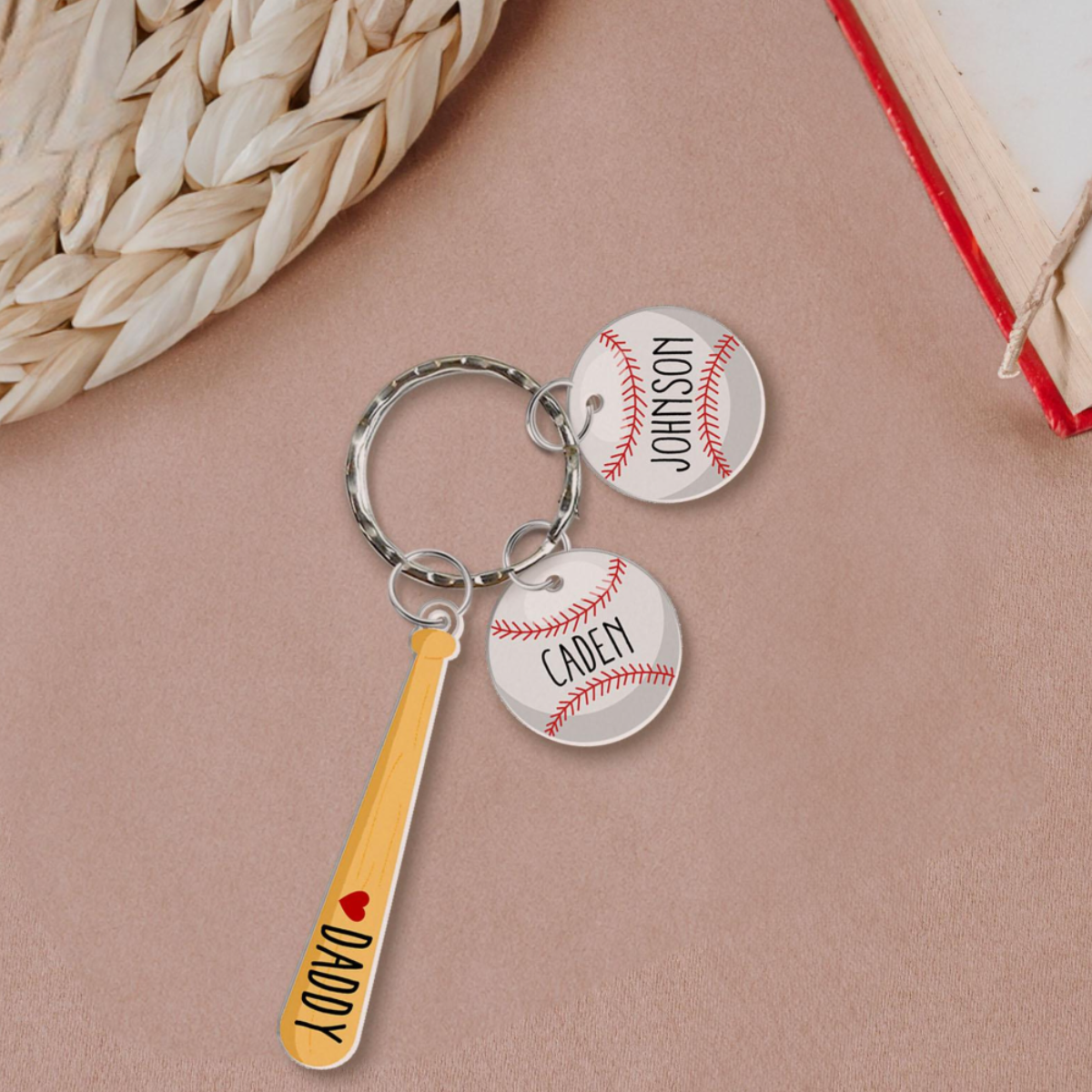 Personalized Daddy Baseball Keychain Gift, Father's Day Gift from Son Daughter, Custom Keychain with Kid Names, Gift for Husband, Dad Gift