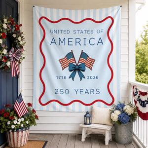 America 250th Anniversary Tapestry, USA Wall Hanging,Patriotic 4th Of July Backdrop, Coastal Americana Porch Banner, Summer Party Gift Decor